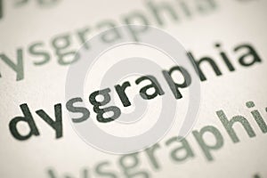 Word dysgraphia printed on paper macro