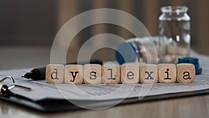 Word DYSLEXIA composed of wooden dices photo