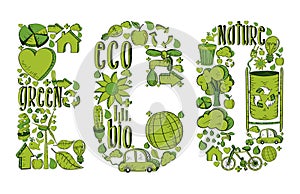 Word eco with environmental icons