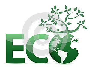 Word Eco globe and tree illustration