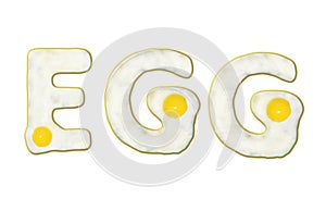The word EGG from fried egg