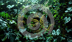 The word ESC artistically integrated into a dense green foliage background symbolizing escape into nature