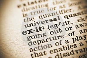 The word Exit in the dictionary photo