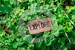 The word explore wooden tag