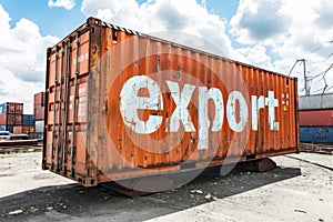 The word export on the side of a global shipping container. Business and trade concept