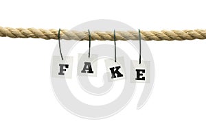 Word - Fake - suspended from a rope