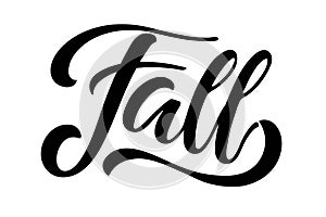 Word Fall hand written lettering on white background. Vector calligraphy illustration. Fall, autumn and Thanksgiving