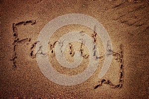 Word family written in sand.