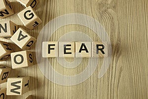 Word fear from wooden blocks
