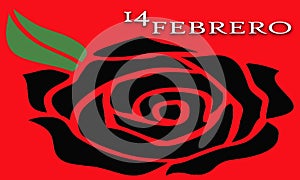 Word FEBRERO 14 written with black rose background photo