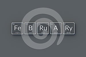 Word february in periodic table of elements style on metallic buttons