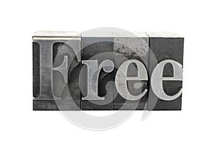 The word 'Free' in metal type