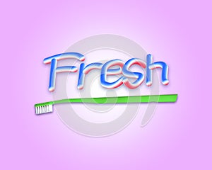 Word `fresh` written with tooth paste