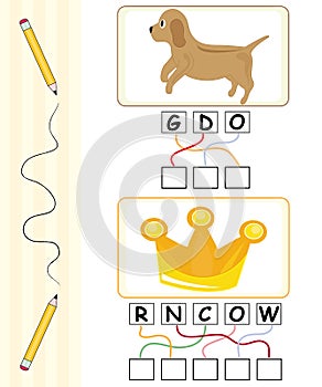 Word game for kids - dog & crown