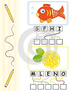 Word game for kids - fish & lemon