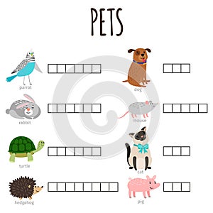 Word game for kids how named animal vector illustration with cartoon character pets