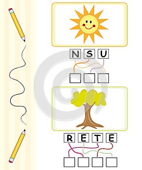 Word game for kids - sun & tree