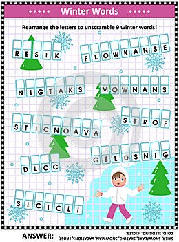 Word game with winter words