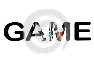 Word gane made from darts isolated on white