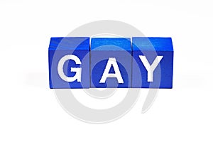 The word `gay` spelled out in clear blue characters