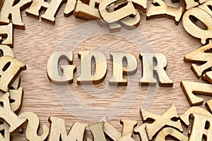 Word GDPR made with wooden letters