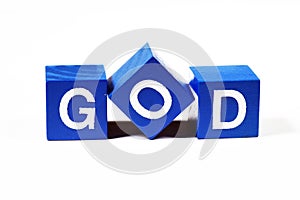 The word `god` spelled out in blue capitals