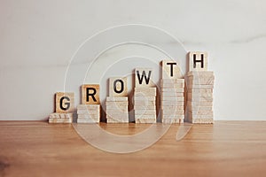 Word growth from wooden blocks. Business and financial success concepts