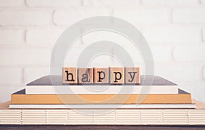 The word HAPPY, letters and copy space background, vintage