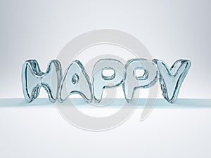 Word HAPPY made from ice letters. 3D