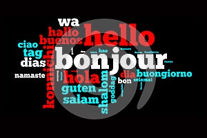 Word Hello translated in many languages photo