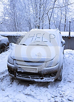 Word help on snow covered car