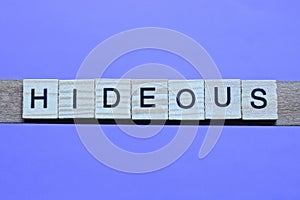 word hideous made from wooden gray letters