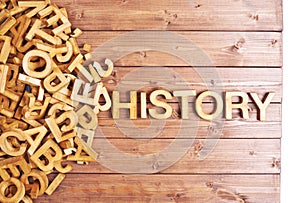 Word history made with wooden letters