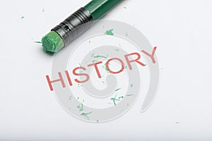 Word `History` with Worn Pencil Eraser and Shavings