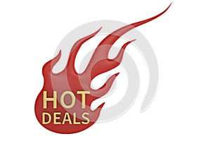 Word hot deals with fire isolated on white background. 3D illustration.