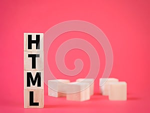 Word HTML or Hypertext Markup Language on wooden cubes photo