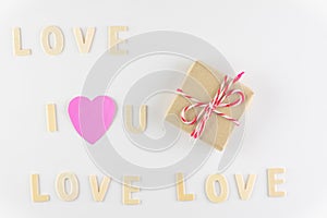 Word `I love You` and `love` on white background with space for text, Love icon, valentine`s day