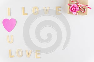 Word `I love You` and `love` on white background with space for text, Love icon, valentine`s day