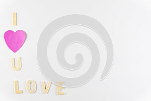 Word `I love You` and `love` on white background with space for text, Love icon, valentine`s day