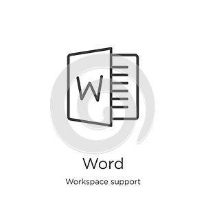 word icon vector from workspace support collection. Thin line word outline icon vector illustration. Outline, thin line word icon photo