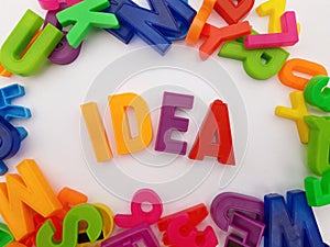 The word Idea is written with colored letters photo