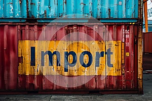 The word import on the side of a global shipping container. Business and trade concept