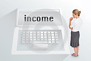 The word income and thinking businesswoman