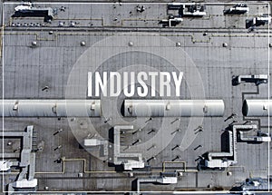 Word Industry. Disribution warehouse roof from above.