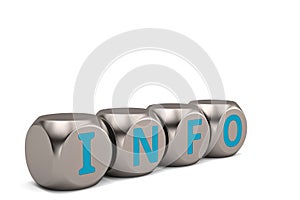 The word info letter on steel dices.3D illustration.