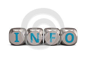 The word info letter on steel dices.3D illustration.