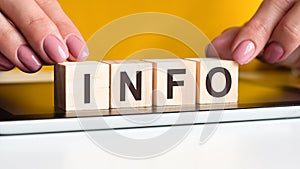 word info made with wood building blocks, stock image