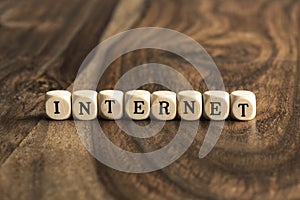 Word INTERNET on wooden cubes