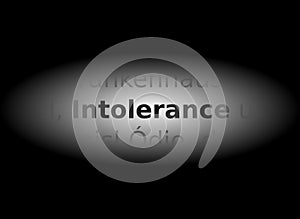 Word intolerance highlighted by light, gray tones, english, isolated.