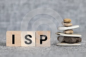 word ISP on wooden blocks, white background, business concept. business and Finance